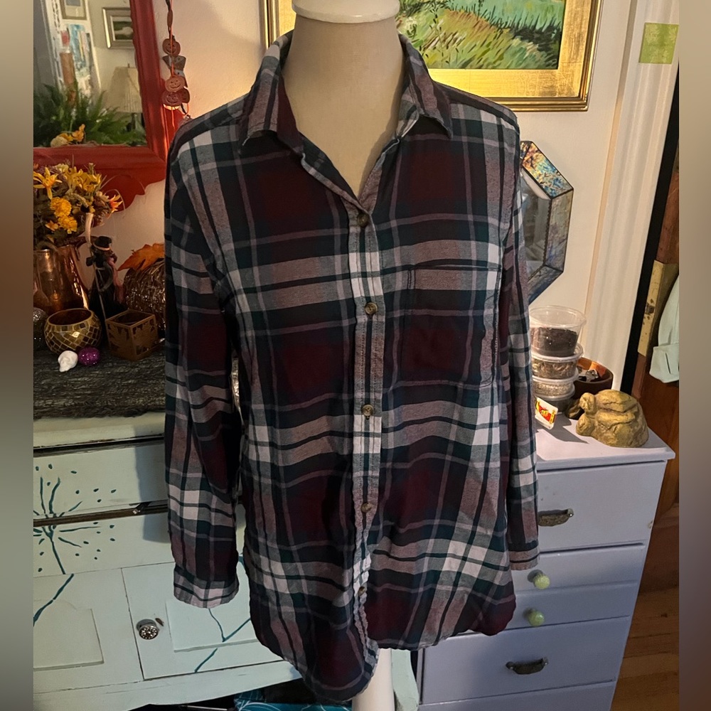 American Eagle Amazingly Soft Flannel Boyfriend Shirt S Cotton Blend Fall VGUC